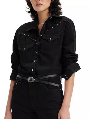 Levi's Sawyer Studded Western Shirt in Black Size L
